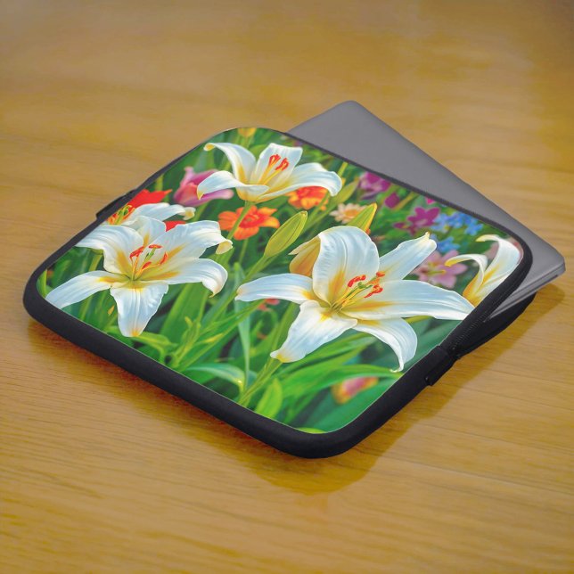Capa Para Notebook Protetor de Laptop com Lírios Brancos (Laptop sleeve with white lilies)