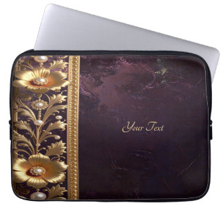 Capa Para Notebook Protetor de Laptop com Ornamento Floral Dourado e