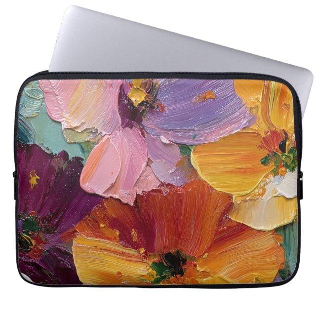 Capa Para Notebook Protetor de Laptop com Pintura Floral Vibrante em  (Frente)