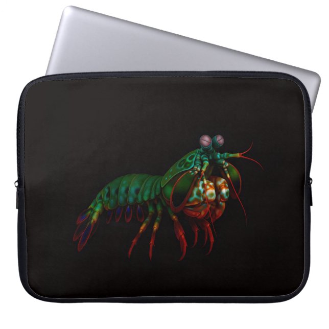 Capa Para Notebook Protetor de Laptop Preto 4 Luxe, Camarão Mantis (Frente)