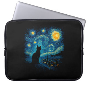 Capa Para Notebook Protetor de Laptop Silhueta de Gato Noite Estrelad