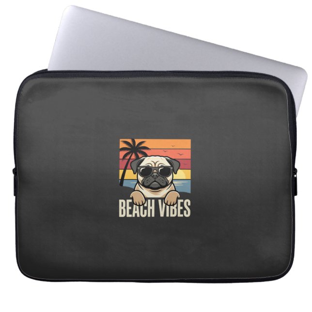 Capa Para Notebook Pug de Vibrações da Praia Pôr do Sol (Frente)
