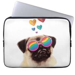 Capa Para Notebook Pug Dog com Dia de os namorados de Coração