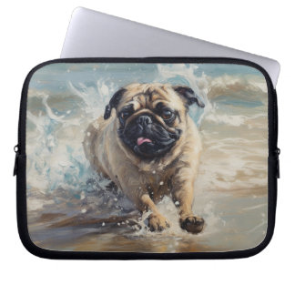 Capa Para Notebook Pug Feliz na Praia