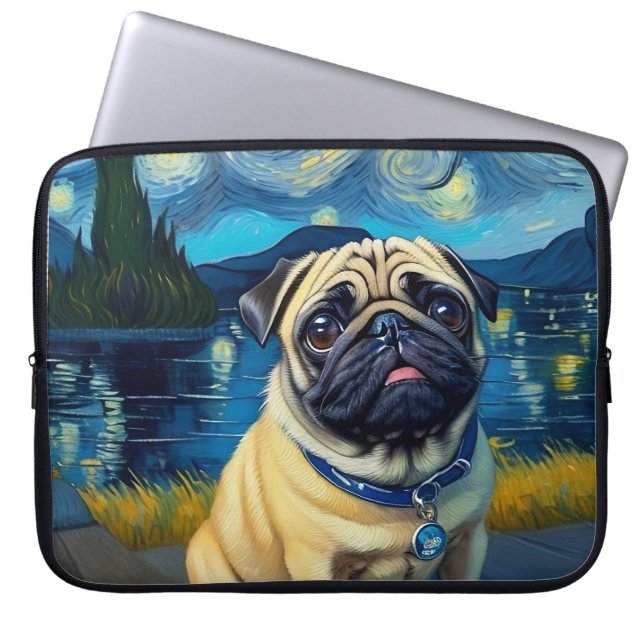 Capa Para Notebook Pug na Noite Estelar (Frente)