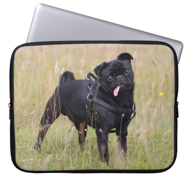 Capa Para Notebook Pug preto que cola para fora Tounge (Frente)
