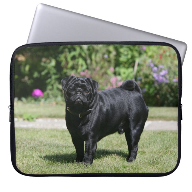 Capa Para Notebook Pug preto que está de vista a câmera (Frente)