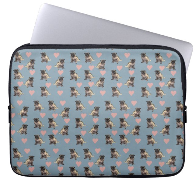 Capa Para Notebook Pugs & corações (Frente)