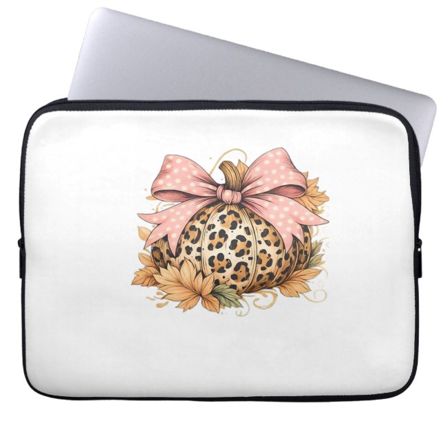 Capa Para Notebook Pumpkin Leopardo Coquette com Arco Rosa - Queda do (Frente)
