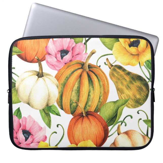 Capa Para Notebook Pumpkins Girassóis: Design de padrão de aquarela (Frente)