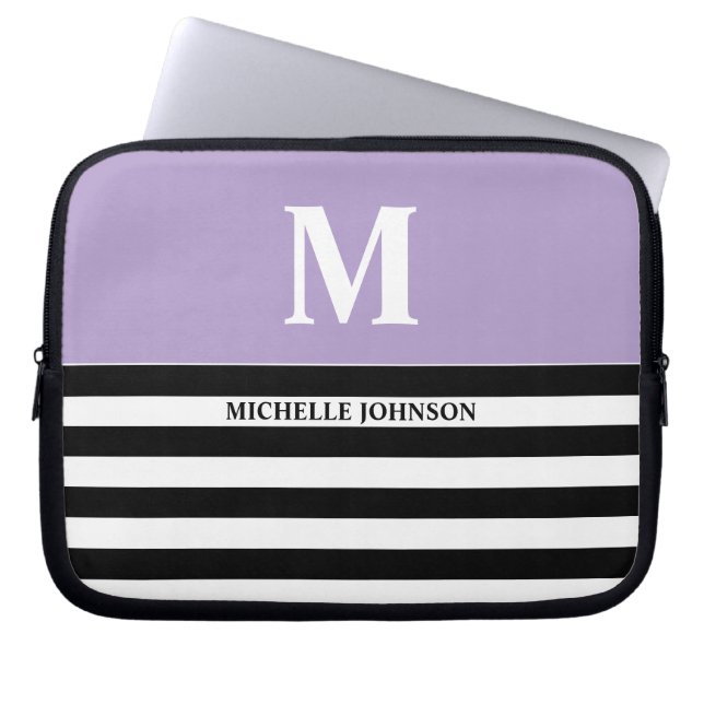 Capa Para Notebook Purple Black Striped Laptop Case for Women or Girl (Frente)