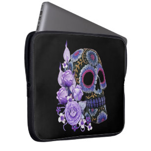 Capa Para Notebook Purple Floral Black Sugar Skull Dia Dos Mortos
