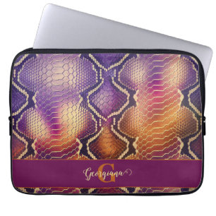 Capa Para Notebook Púrpura e Púrpura e Pele Cobra de Shimmering Doura
