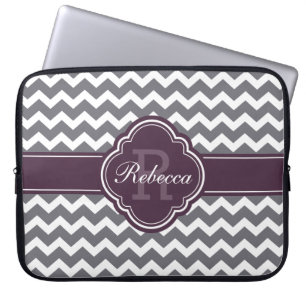 Capa Para Notebook Púrpura Monograma Cinza Quatrefoil Padrão de Croqu