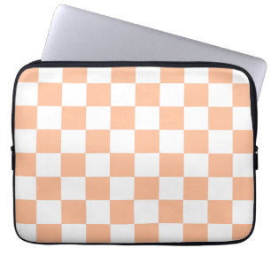 Capa Para Notebook Quadrados xadrez laranja pêssego branco geométrico