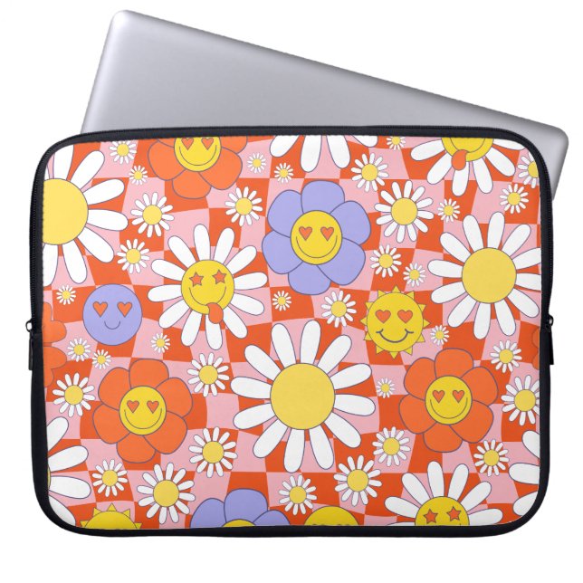 Capa Para Notebook Quadro de controlo do Groovy Daisy Floral, Y2K 90s (Frente)