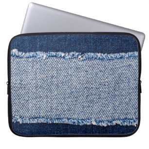 Capa Para Notebook Quadro de jeans azuis com borda denim.