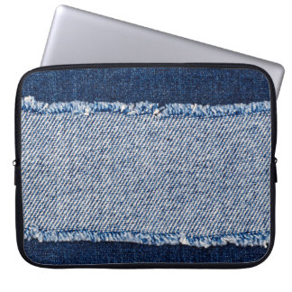 Capa Para Notebook Quadro de jeans azuis com borda denim.
