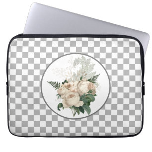 Capa Para Notebook Quadro de Verificação de Rosas Brancas Vintage