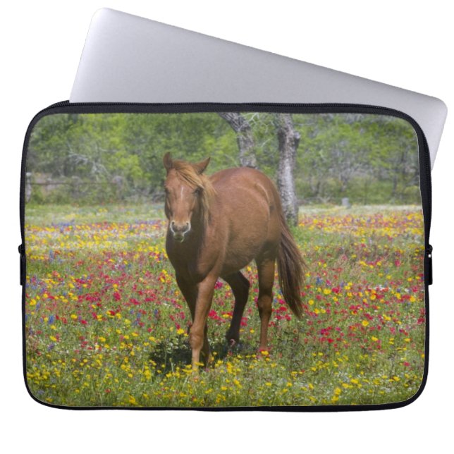 Capa Para Notebook Quarto Cavalo no Campo de Flores Selvagens (Frente)