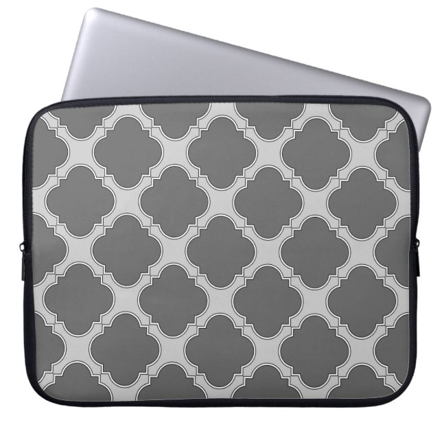 Capa Para Notebook Quatrefoil em tons de cinza (Frente)
