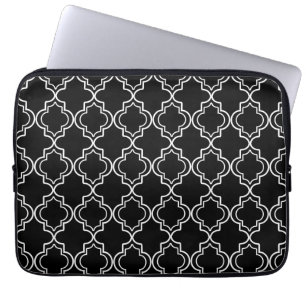 Capa Para Notebook Quatrefoil marroquino preto e branco