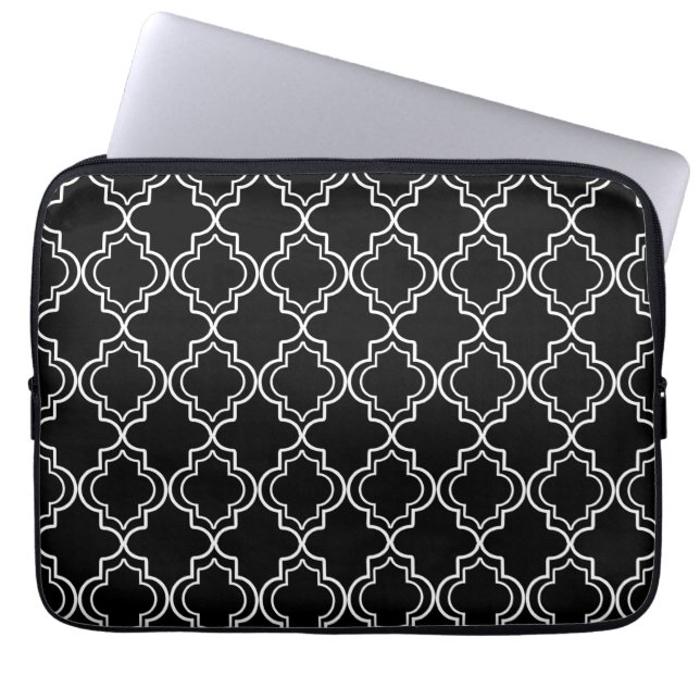 Capa Para Notebook Quatrefoil marroquino preto e branco (Frente)
