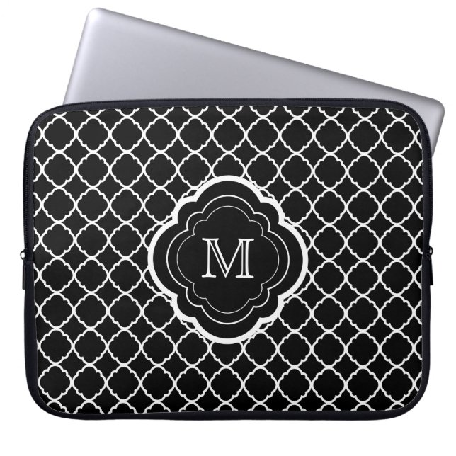 Capa Para Notebook Quatrefoil preto com monograma (Frente)