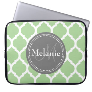 Capa Para Notebook Quatrefoil Verde e Cinza Monograma