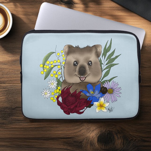Capa Para Notebook Quokka Feliz Austrália Floral Azul (Criador carregado)
