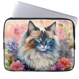 Capa Para Notebook Ragdoll Cat Retrato Floral