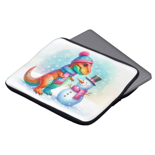 Capa Para Notebook Rainbow Dino Winter Wonderland (Frente Topo)
