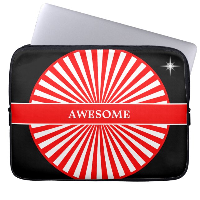 Capa Para Notebook Raios de sol nascente vermelhos em branco e preto (Frente)