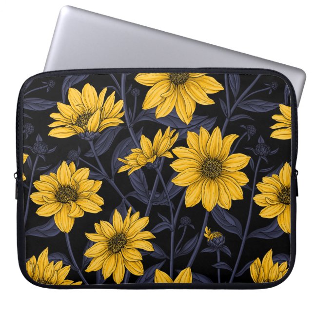 Capa Para Notebook Raízes solares, girassol selvagem, amarelo e azul (Frente)