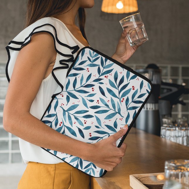 Capa Para Notebook Ramais bonito de aquarelas - turquesa e vermelho (Criador carregado)