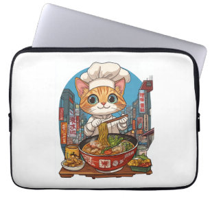 Capa Para Notebook Ramen Neko - Comida Engraçada do Chef de Gato
