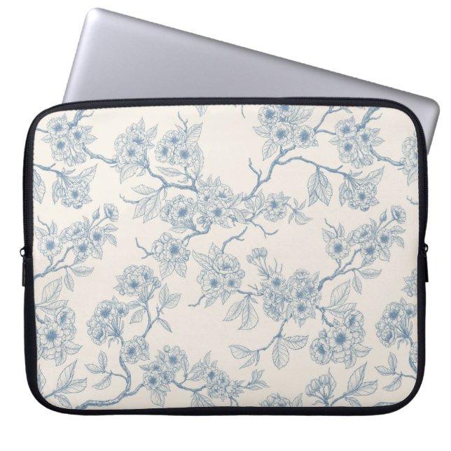 Capa Para Notebook Ramos de flor de cerejeira em azul e branco esmaec (Frente)