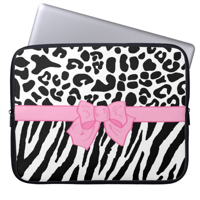 Capa Para Notebook Rapariga Leopardo Zebra Impressão Animal e Arco Ro (Frente)
