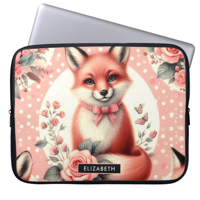 Capa Para Notebook Raposa-Bebê-Floral (Frente)