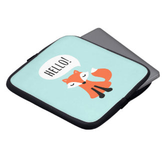 Capa Para Notebook Raposa bonito que diz o olá!, fundo azul