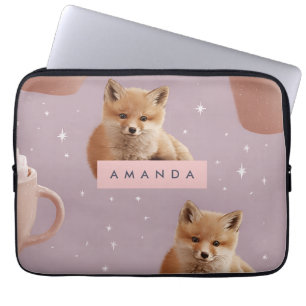 Capa Para Notebook Raposa-branca personalizada e padrão de cacau quen