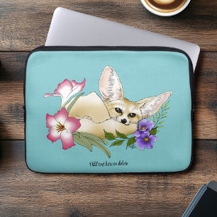 Capa Para Notebook Raposa Fennec Flores Rosa Roxo Fofo Botânico Azul