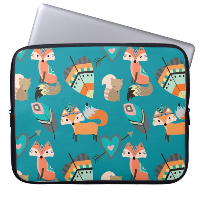 Capa Para Notebook Raposa Teal Tribal (Frente)