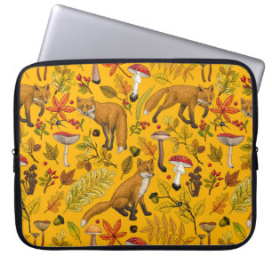 Capa Para Notebook Raposas de outono em laranja
