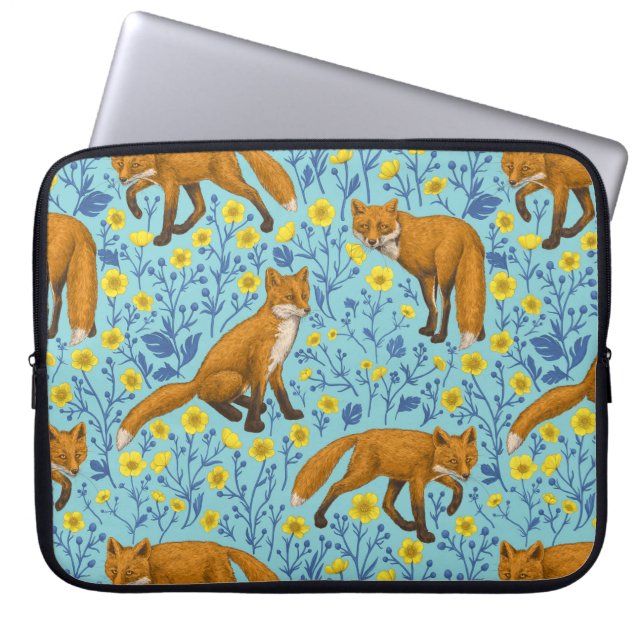 Capa Para Notebook Raposas e ampolas em azul-piscina (Frente)