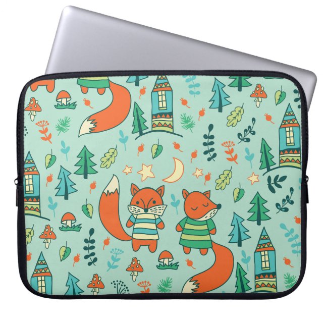 Capa Para Notebook Raposas Jovens: Padrão Invisível para Crianças. (Frente)