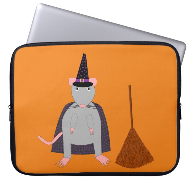 Capa Para Notebook Rato de bruxa e vassoura do Halloween (Frente)