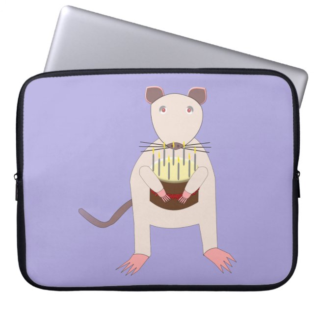 Capa Para Notebook Rato Siamês com Bolo de Aniversário (Frente)