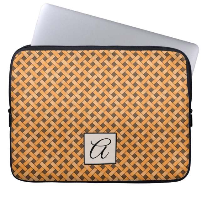 Capa Para Notebook Rattan Amarelo Tecido no Marrom Personalizado com  (Frente)