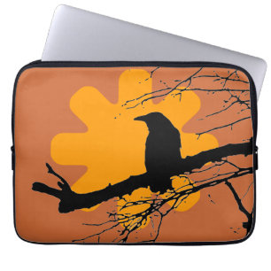 Capa Para Notebook Raven em um galho e sol, castanho, amarelo